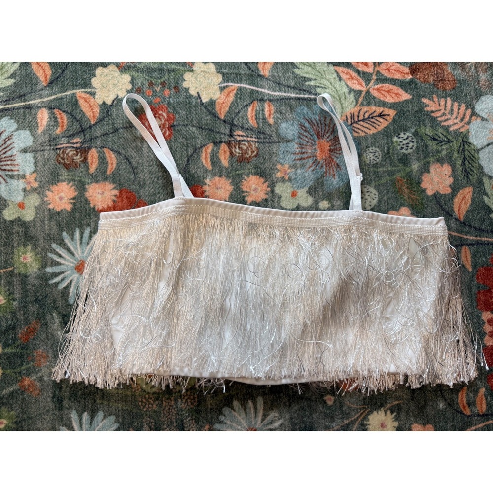 Unbranded White‎ Fringe Camisole Crop Top Adjustable Straps Size L Bridal